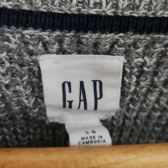 Gap Men’s Sweater Size Large Gray Long Sleeve Crewneck Striped Knit Pullover - Picture 3 of 4